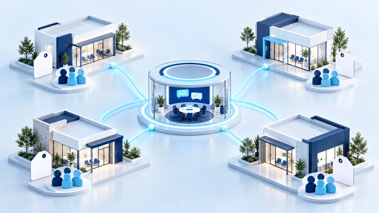 Conceptual illustration of clinic office teams connected through location-based communication tags.